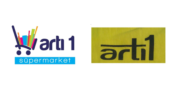 Artı 1 marka karşılaştırması - alışveriş arabası logolu Artı 1 Süpermarket ve sade yazılı arti1 markası